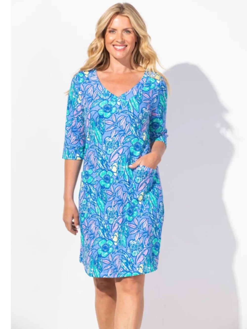 Escape by Habitat Cotton Slub Floral Patio Dress in Marina Tropical Print NWOT